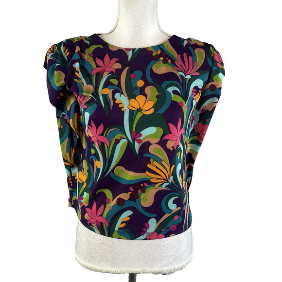 INC International Concepts Blouse Top size Small Pink Purple Floral Retro Hippie - Picture 1 of 9